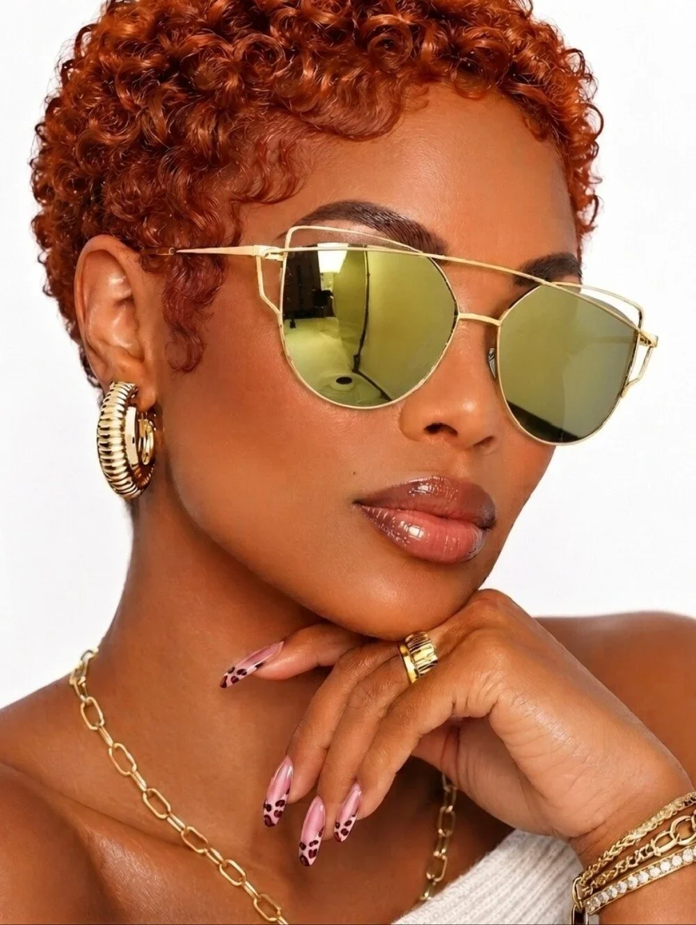 Olive Tint Mirror Oversized Cat-Eye Sunglasses